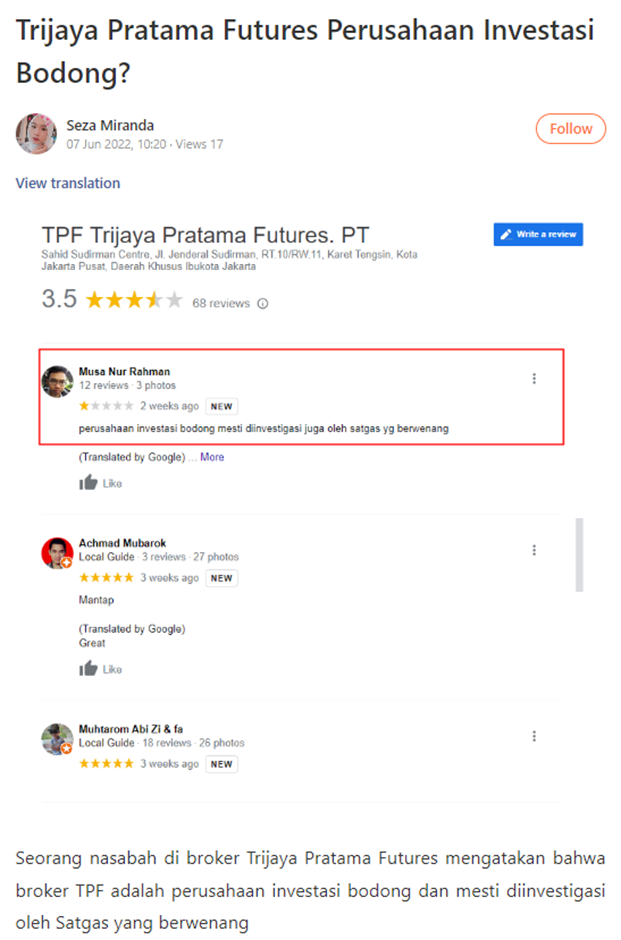 Trijaya Pratama Future Terjerat Kasus Investasi Bodong? Simak Selengkapnya