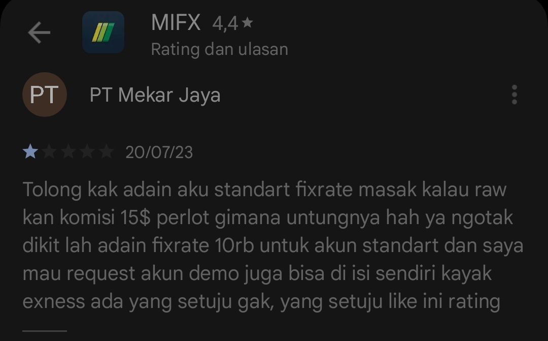 Usulan Pengguna MIFX: Akun Standard Fix Rate