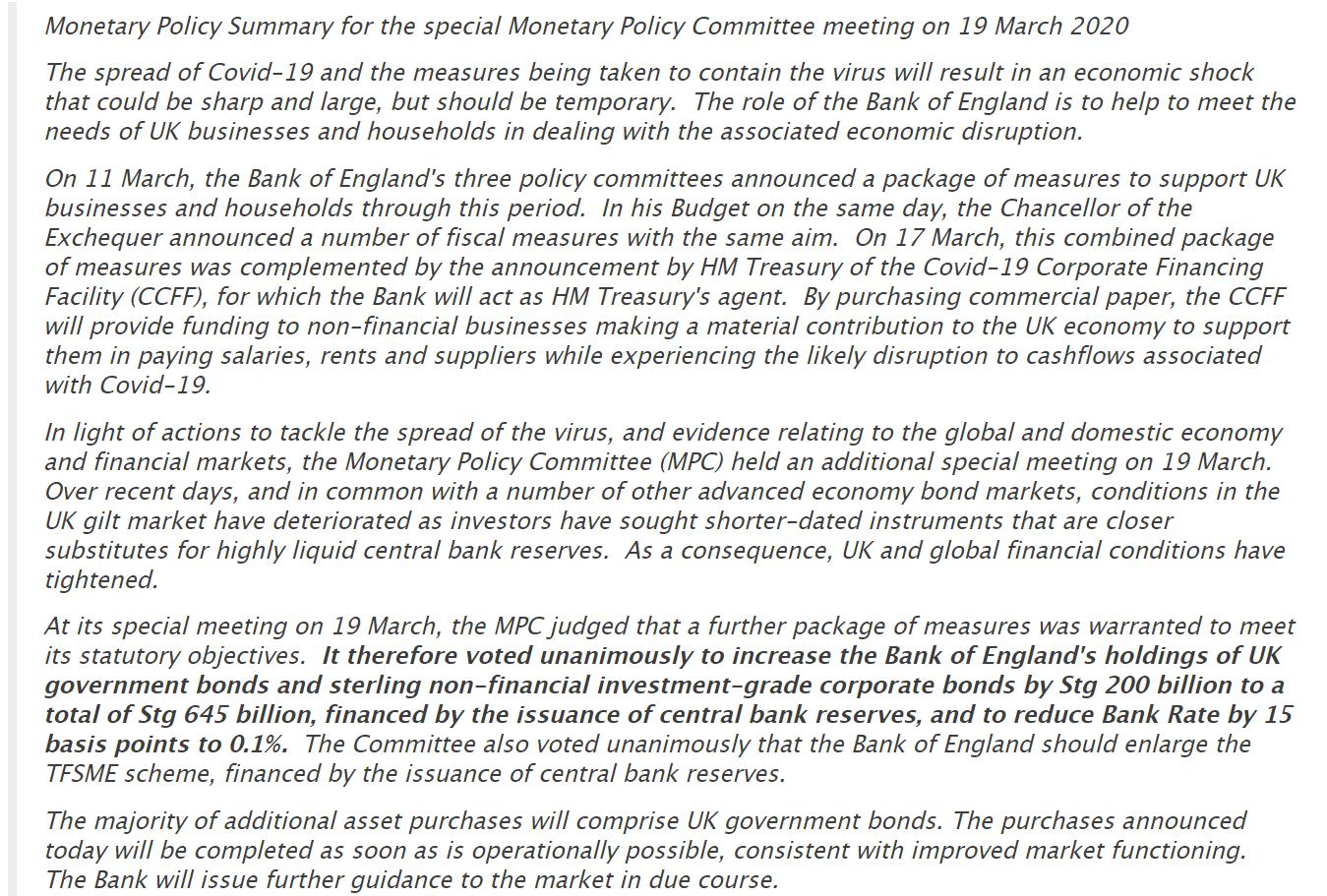 央行恐慌继续，英央行再降息至0.1%，增加2000亿英镑购债