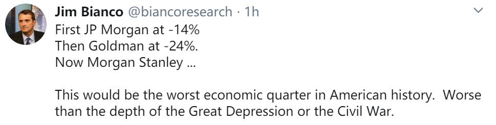 摩根士丹利：美国GDP二季度暴跌30%