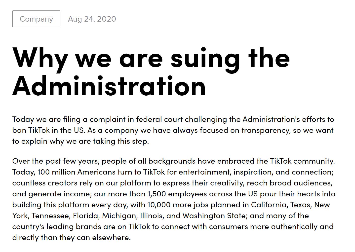 TikTok正式起诉美国政府，状告封杀禁令违宪！