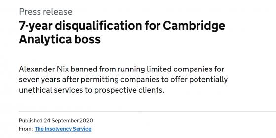 前剑桥分析老板接受英国政府高管禁令 依旧强调“未触犯法律”
