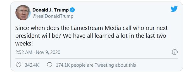 特朗普发推：什么时候由媒体来宣布下任总统了？