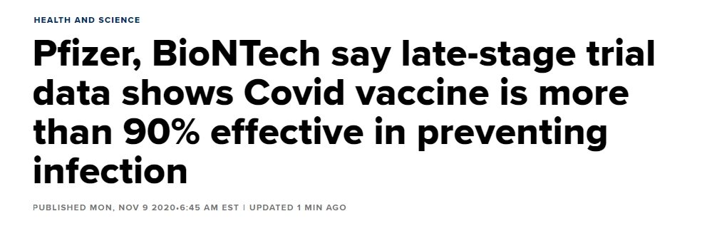 超重磅的新闻！“科学和人类的伟大一天”：辉瑞新冠疫苗预防感染的有效性超过90%