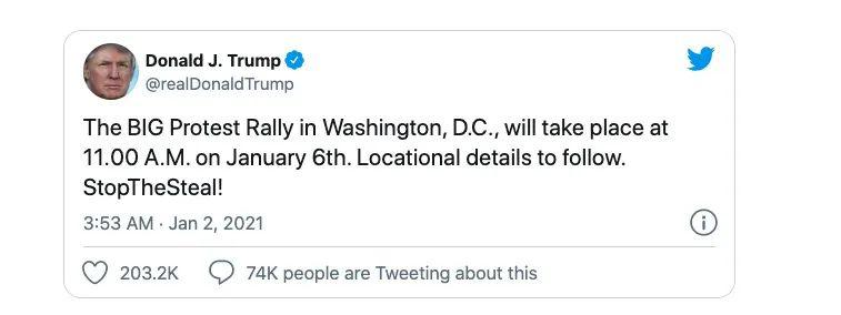 特朗普：1月6日华盛顿将“搞个大事情”