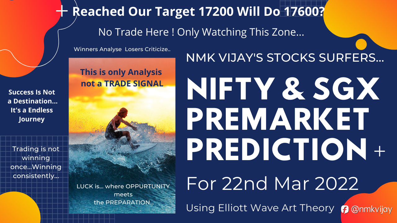 Nifty & SGX Premarket Prediction For 22-Mar-2022 | Reached Target 17200 Will Do 17600 ? | Using EW