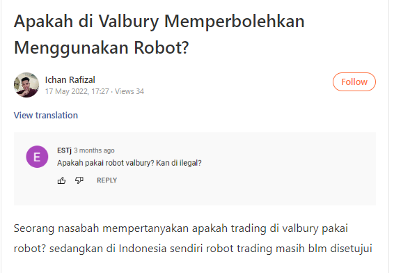 Valbury Menyediakan Fasilitas Robot Trading di Platform? Apakah Benar?