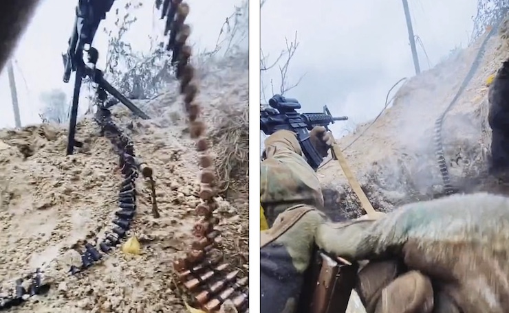 Cận cảnh binh sĩ Ukraine chiến đấu ở tiền tuyến bằng súng máy, súng trường
