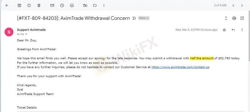 Thực hư câu chuyện một Trader không thể rút 100 nghìn USD từ sàn AximTrade - WikiFX Cảnh báo lừa đảo