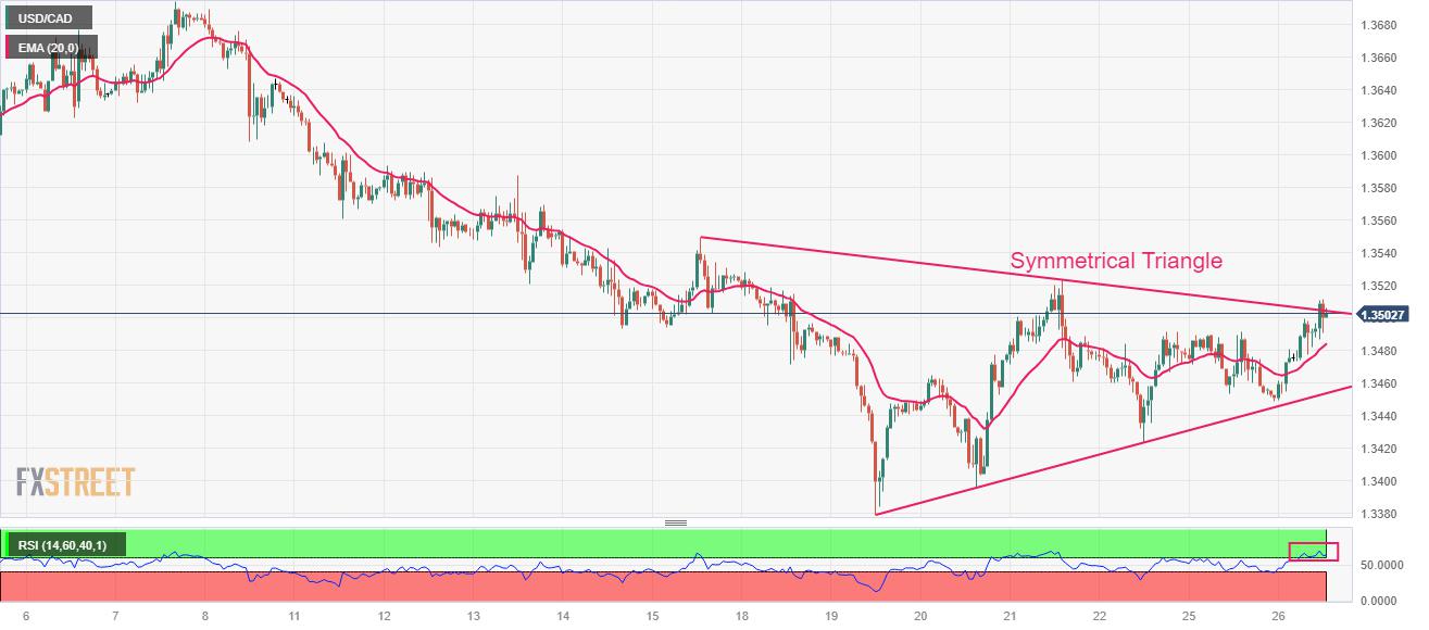 USD/CAD Price Analysis: Aims for a triangle breakout