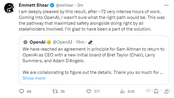 剧终了？奥特曼将回归OpenAI任CEO