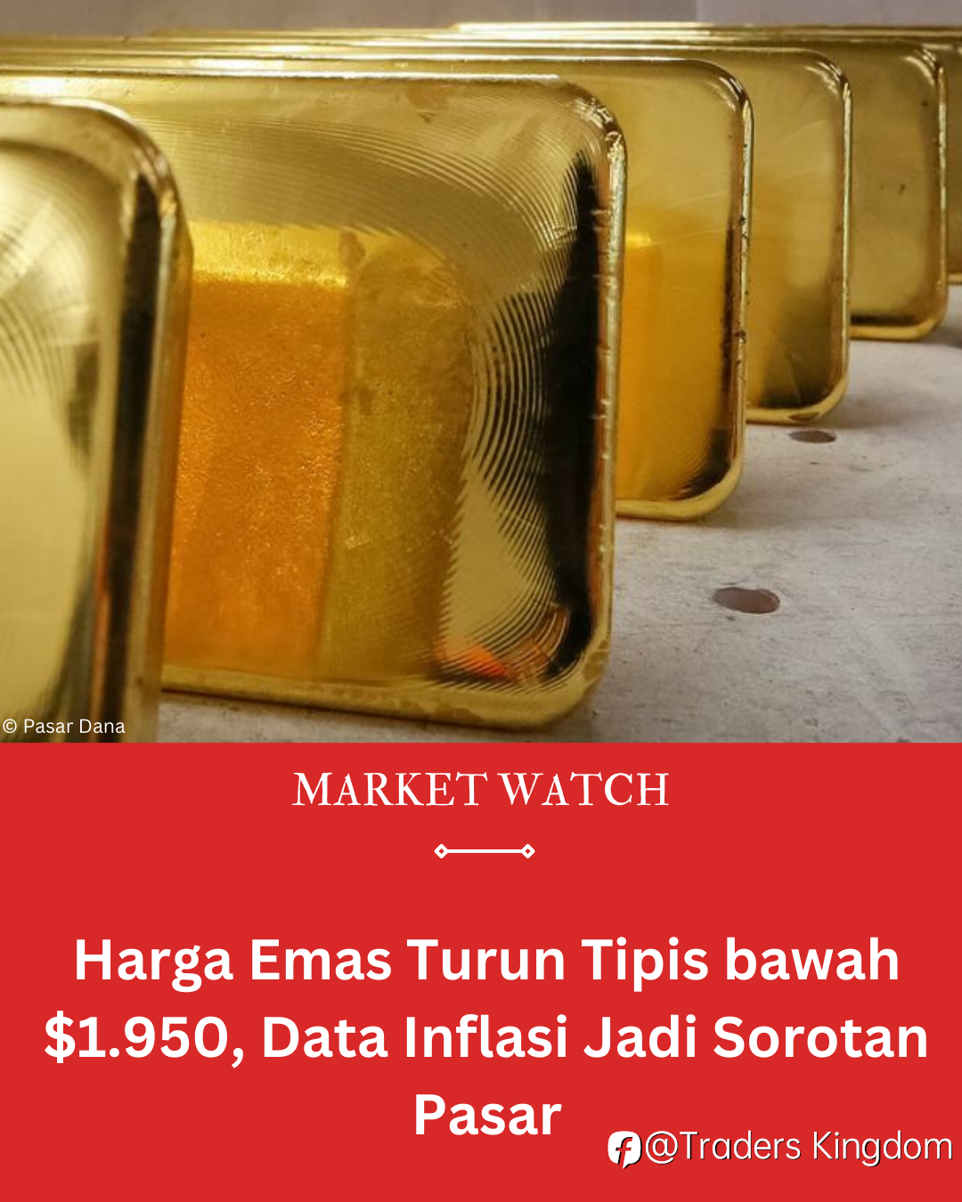 Harga Emas Turun Tipis bawah $1.950, Data Inflasi Jadi Sorotan Pasar