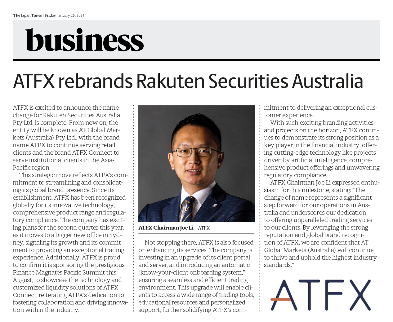 《日本时报》聚焦ATFX：引领在线交易领域的全球领导者