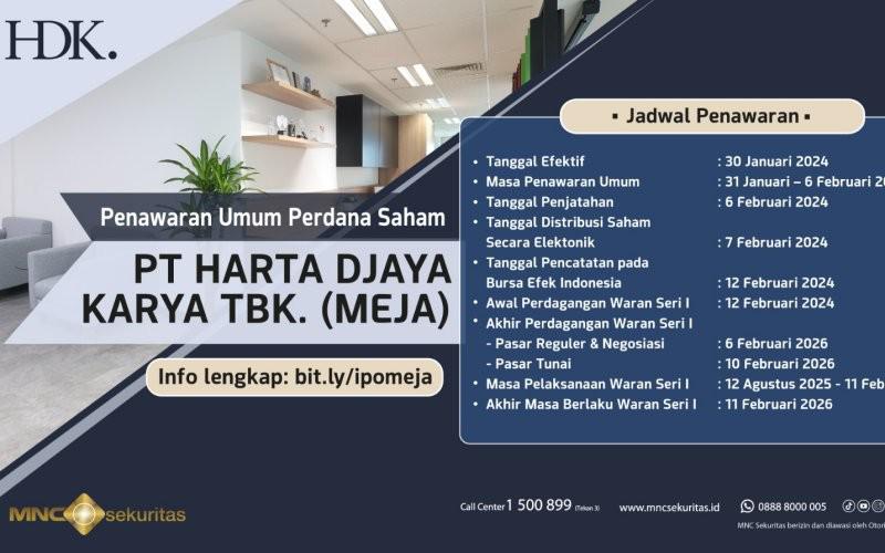 Harta Djaya Karya (MEJA) IPO, Incar Dana Rp49,44 Miliar