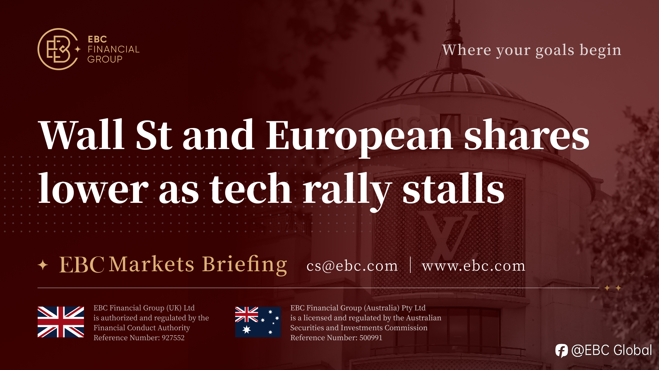 EBC Markets Briefing | Wall St and European shares lower as tech rally stalls