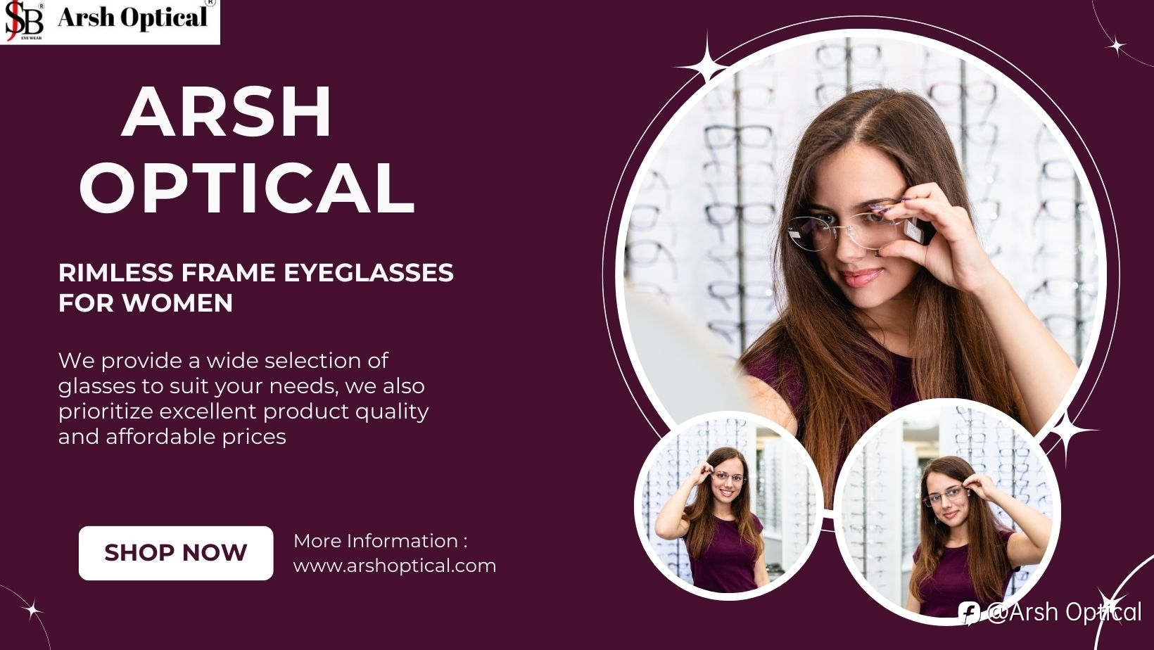 Lightweight Rimless Frame Eyeglasses for Women