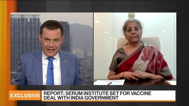(BLOOMBERG) Indian Finance Minister Shared Her Outlook of the Economy Amid the Pandemic and the Policies to Revive Growth. - Dec 8, 2020.[[1,#india#,10001195]][[1,#CoronavirusVaccine#,10004236]][[1,#FlashNews#,10004228]][[1,#Economy#,60003923]]